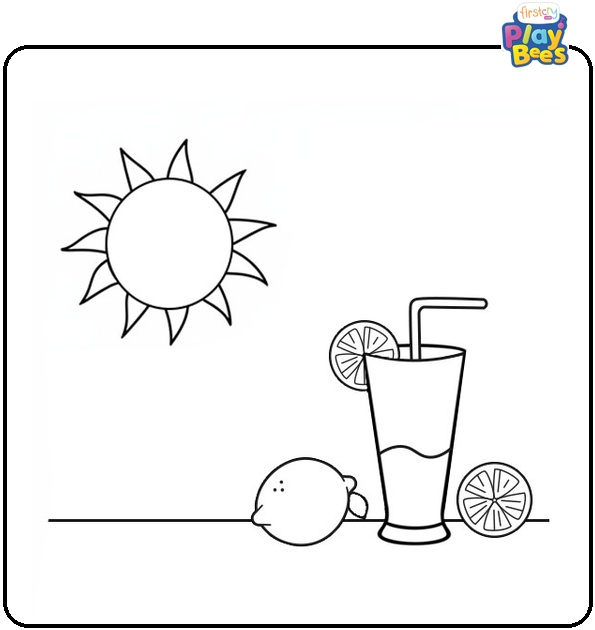 The Sun With Lemonade Summer Coloring Page