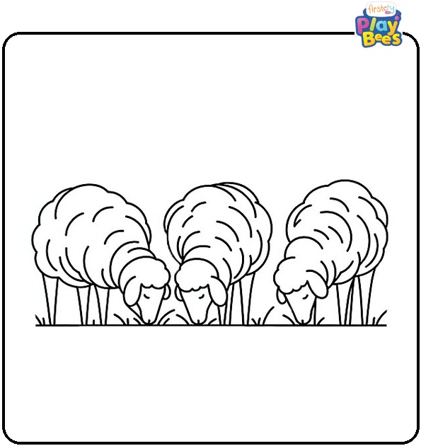 Three Sheep Eating Grass Coloring Page Three Sheep Eating Grass Coloring Page