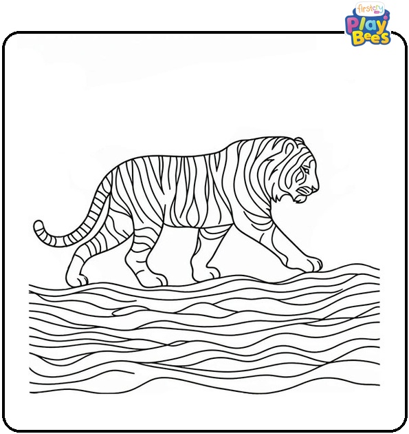 Tiger Crossing River Coloring Page