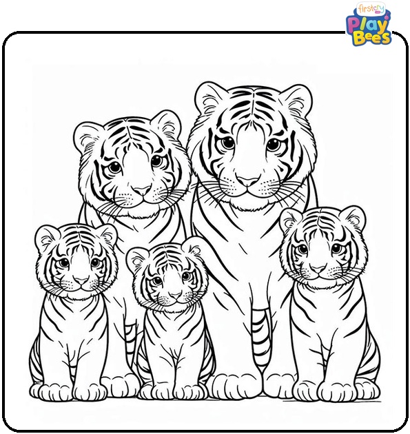 Tiger Family Coloring Page