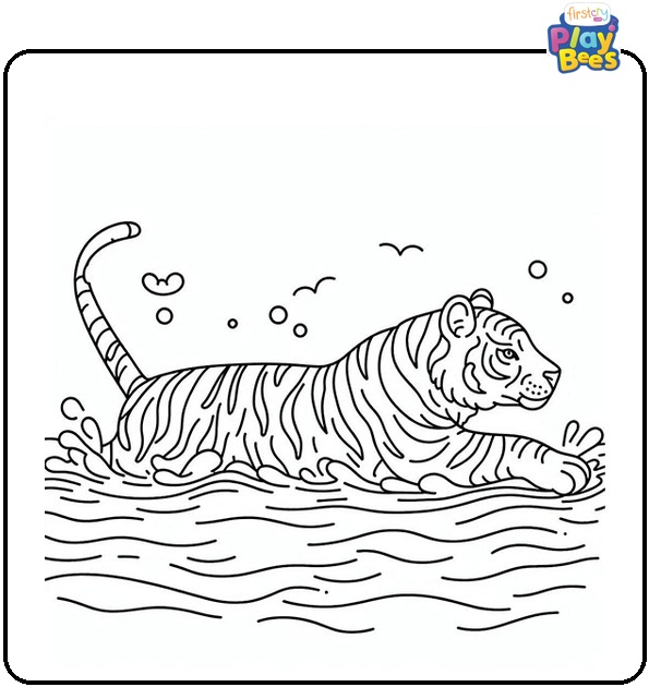 Tiger Swimming Coloring Page