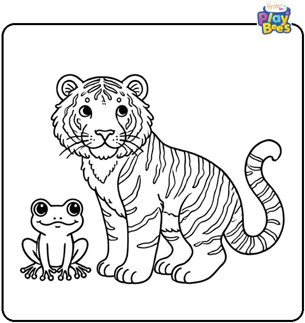 Tiger and Frog Coloring Page