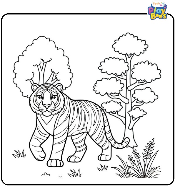 Tiger in Forest Coloring Page