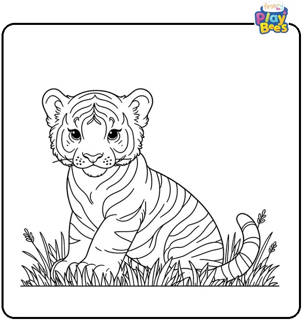 Tiger in the Grass Coloring Page