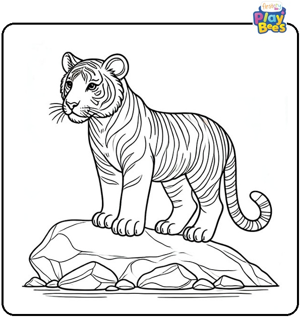 Tiger on the Rock Coloring Page