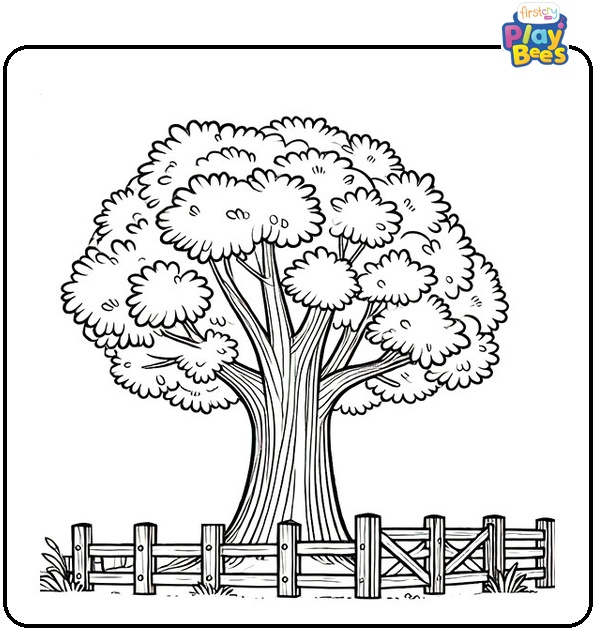 Tree Next To a Fence Coloring Page Tree Next To a Fence Coloring Page