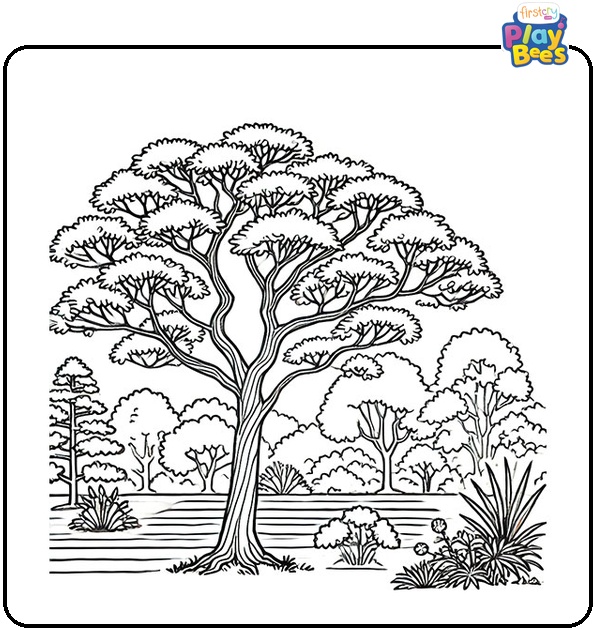 Tree in a Park Coloring Page Tree in a Park Coloring Page