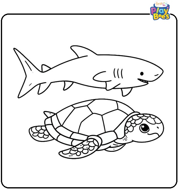 Turtle and Whale Shark Colouring Page