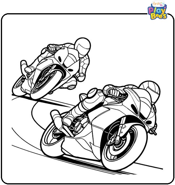 Two Motorcycles Racing On Track Coloring Page