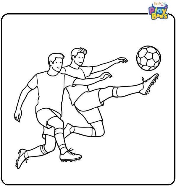 Two Soccer Players in the Air Coloring Page