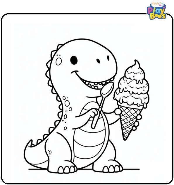 Tyrannosaurus Having Ice-Cream Coloring Page