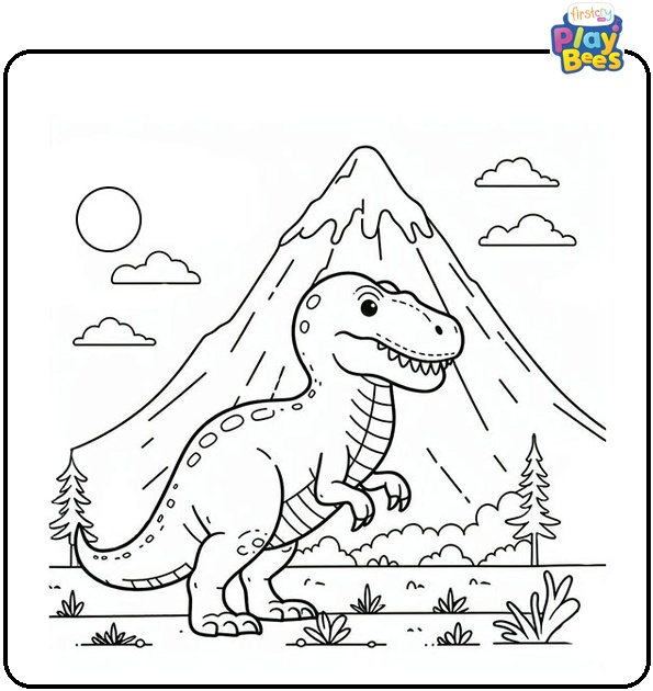 Tyrannosaurus Near Mountain Coloring Page
