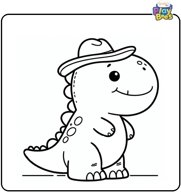 Tyrannosaurus in Hat Coloring Page