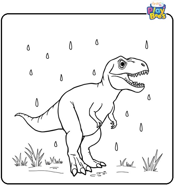 Tyrannosaurus in Rain Coloring Page