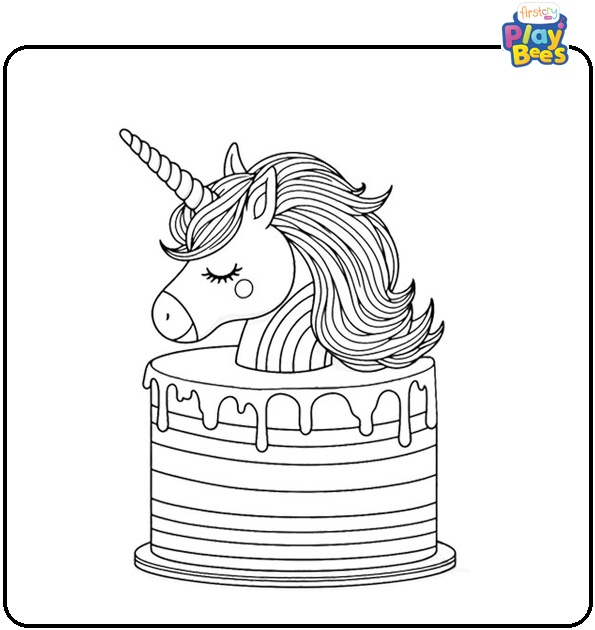 Unicorn Cake Coloring Page