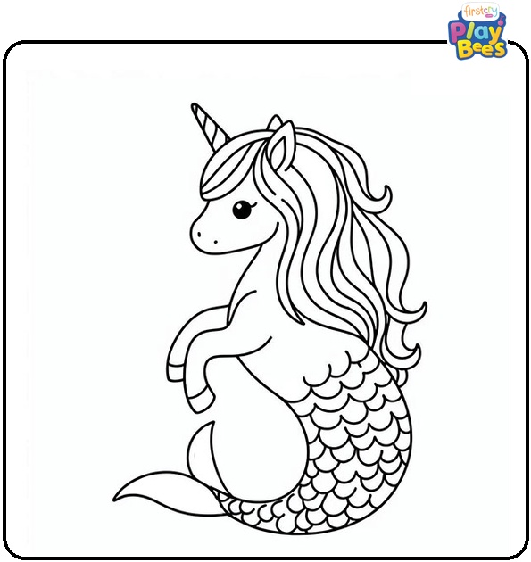 Unicorn Mermaid Colouring Page