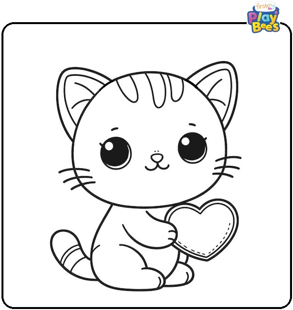 Valentine Kitten Colouring Page