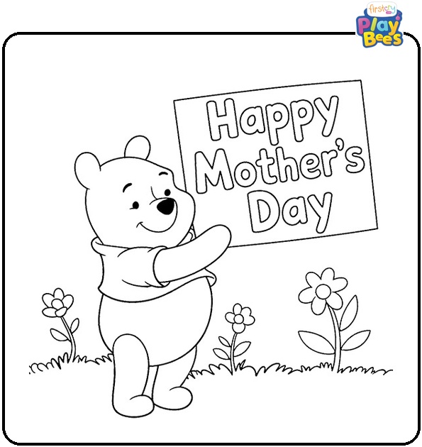 Winnie The Pooh Holding Up A Mother's Day Sign Coloring Page