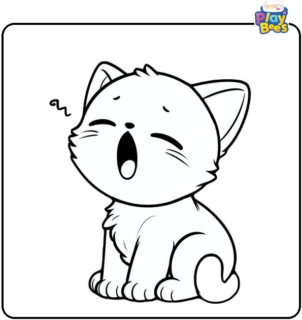 Yawning Kitten Colouring Page