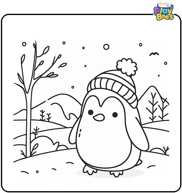Winter Penguin Coloring Page