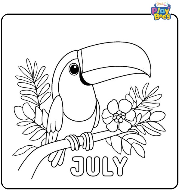 A Toucan Enjoying July Coloring Page