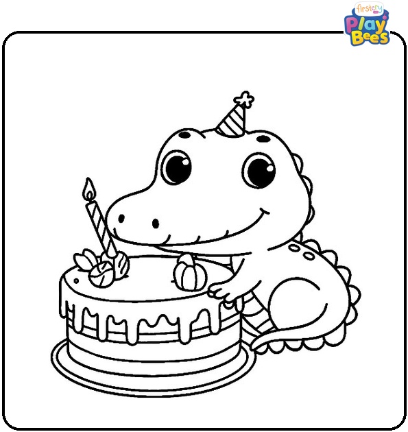 Aligator with Cake Coloring Page Aligator with Cake Coloring Page