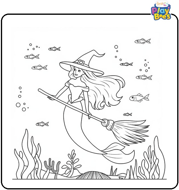 Ariel Halloween Witch Coloring Page Ariel Halloween Witch Coloring Page