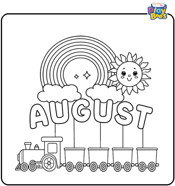 August Rainbow Train Coloring Page