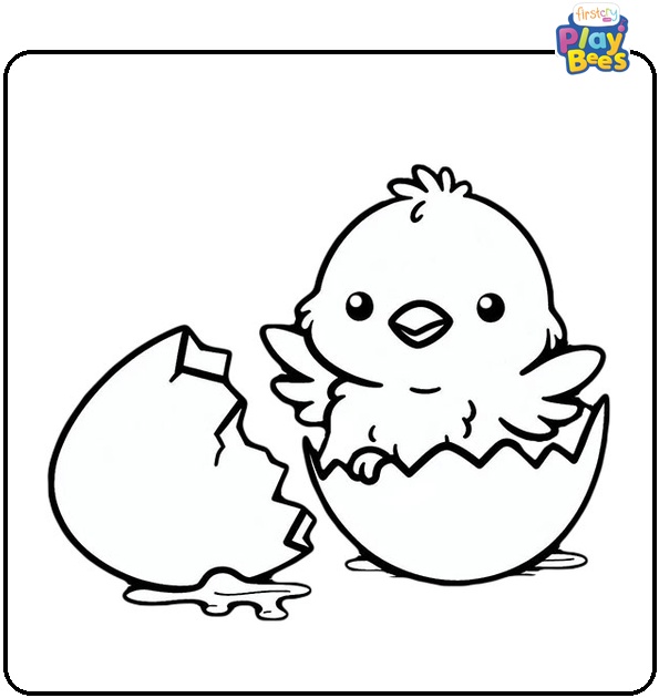 Baby Chick Hatching From Egg Coloring Page