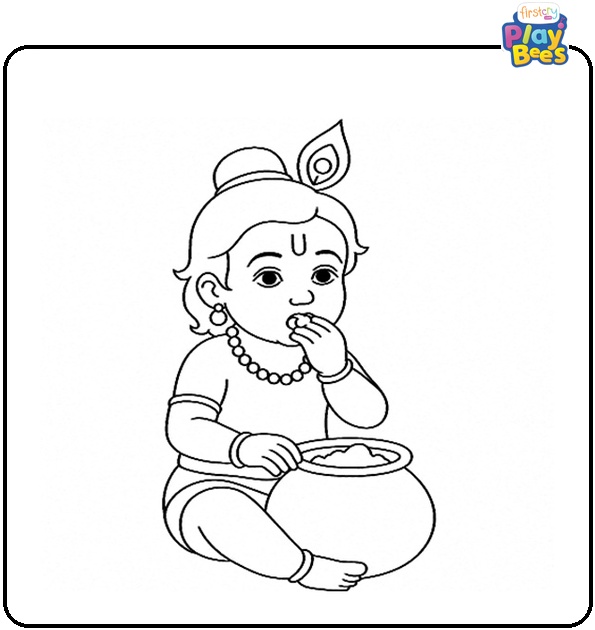 Baby Krishna Eating Makhan Coloring Page