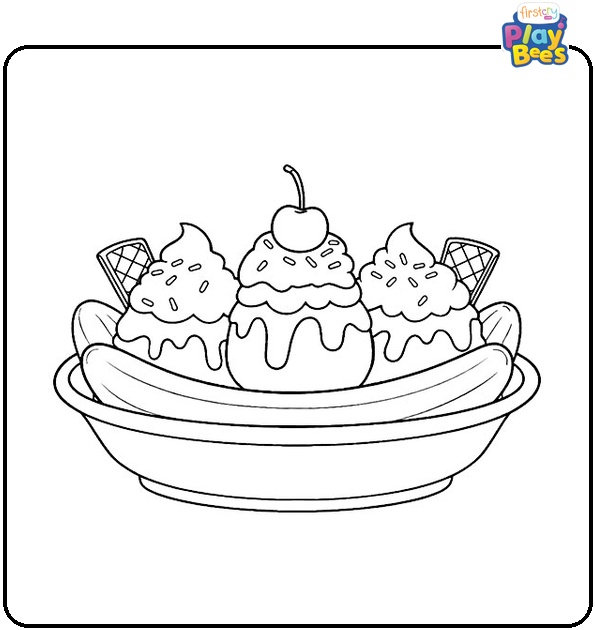 Banana Ice Cream Sundae Coloring Page