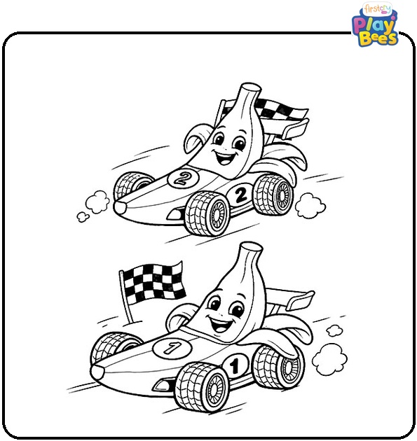 Banana Race Cars Coloring Page
