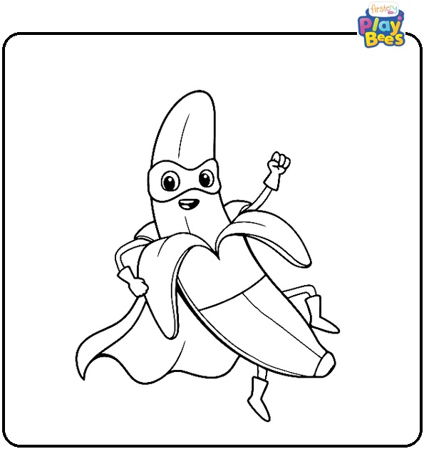 Banana Superhero Coloring Page
