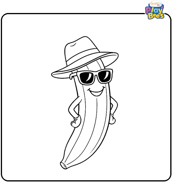 Banana With A Hat And Sunglasses Coloring Page