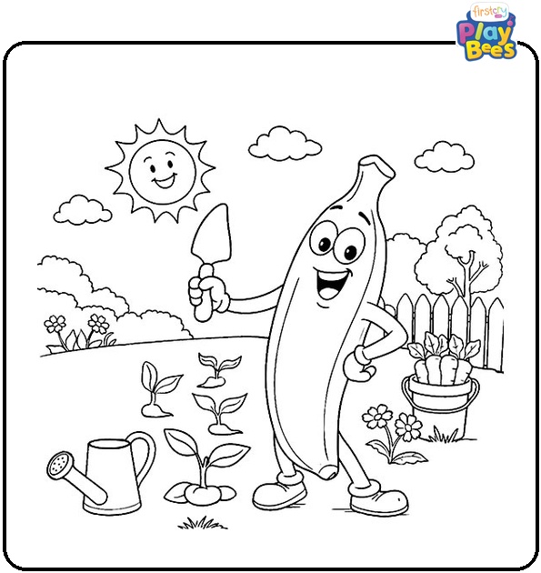 Banana in the Garden Coloring Page