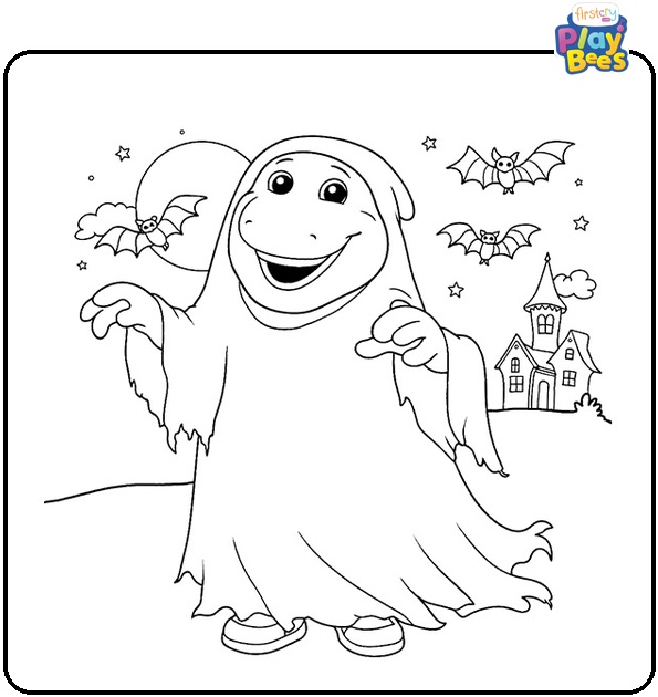 Barney As a Spooky Ghost Coloring Page