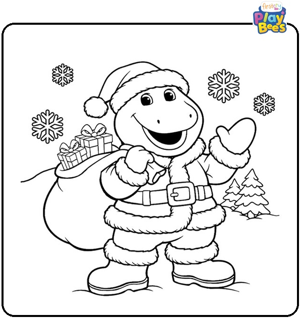 Barney Dressed As Santa Claus Coloring Page
