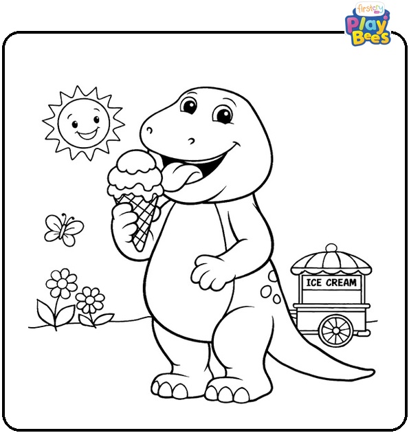 Barney Eating an Ice Cream Coloring Page
