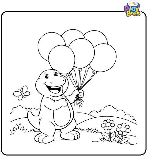 Barney Holding Big Balloons Coloring Page