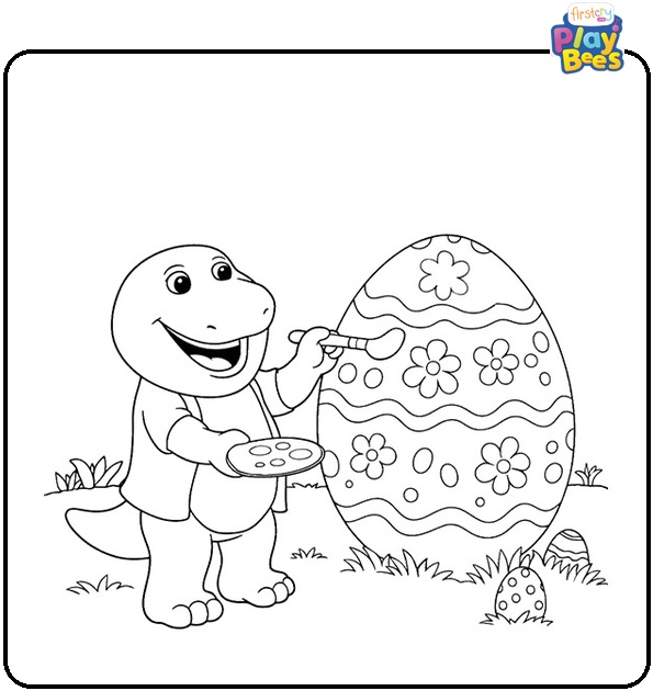Barney Painting a Giant Easter Egg Coloring Page