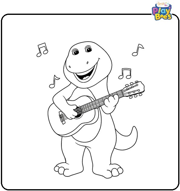 Barney Playing Guitar Coloring Page
