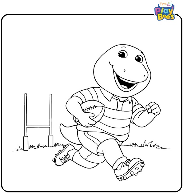 Barney Plays Rugby Coloring Page