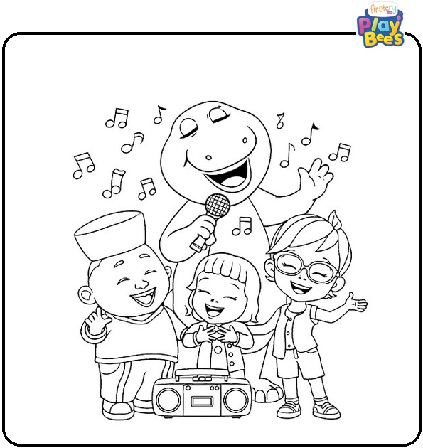 Barney Singing With Friends Coloring Page
