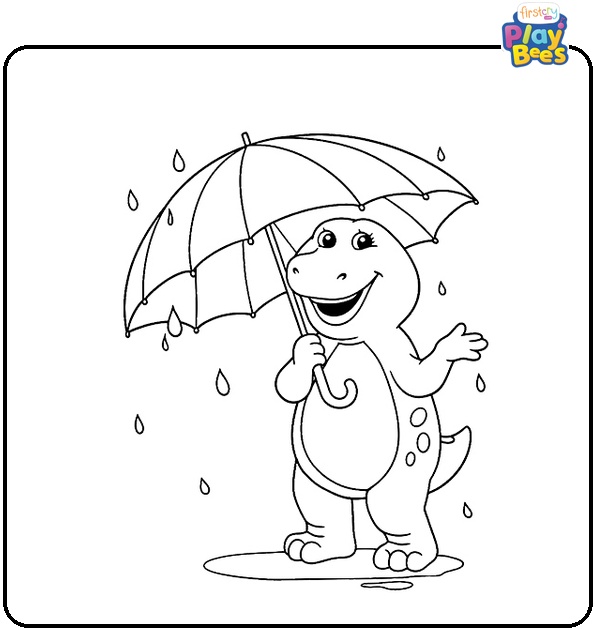 Barney and an Umbrella Coloring Page