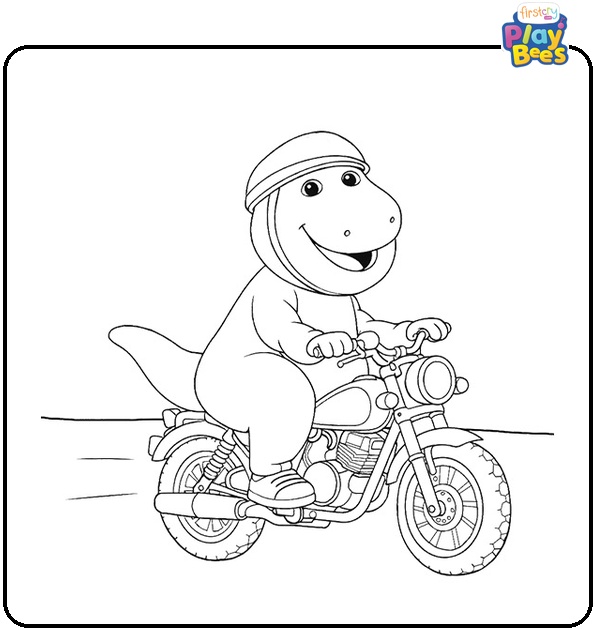 Barney on Bike Coloring Page