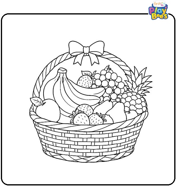 Basket Filled with Bananas and Other Fruits Coloring Page