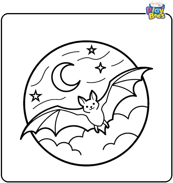 Bat Flying at Night Coloring Page
