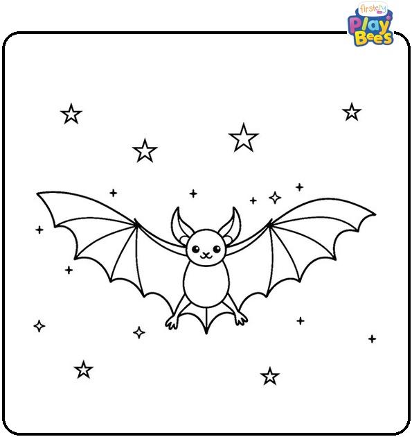 Bat and Stars Coloring Page
