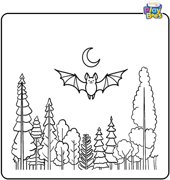 Bat in the Forest Coloring Page