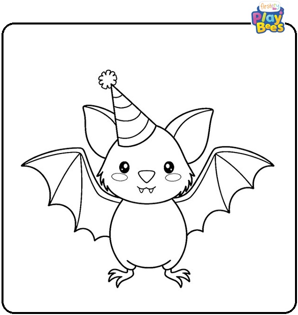 Bat with a Party Hat Coloring Page